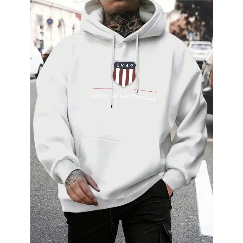 Hoodie Warm Men's Sweatshirt Fashion Street Trendy Casual Men's Loose Cool 1949 Graphic Printed Pullover Oversized Unisex Hoodie