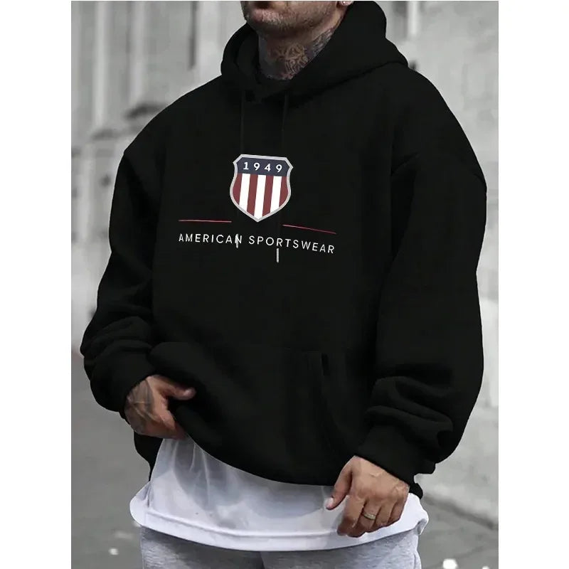 Hoodie Warm Men's Sweatshirt Fashion Street Trendy Casual Men's Loose Cool 1949 Graphic Printed Pullover Oversized Unisex Hoodie