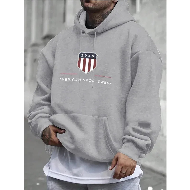 Hoodie Warm Men's Sweatshirt Fashion Street Trendy Casual Men's Loose Cool 1949 Graphic Printed Pullover Oversized Unisex Hoodie