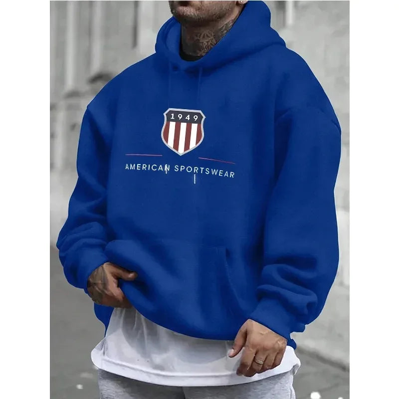 Hoodie Warm Men's Sweatshirt Fashion Street Trendy Casual Men's Loose Cool 1949 Graphic Printed Pullover Oversized Unisex Hoodie