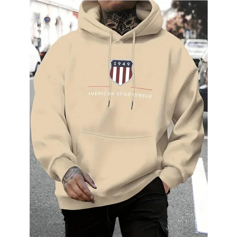 Hoodie Warm Men's Sweatshirt Fashion Street Trendy Casual Men's Loose Cool 1949 Graphic Printed Pullover Oversized Unisex Hoodie