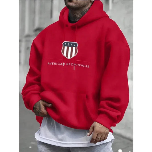 Hoodie Warm Men's Sweatshirt Fashion Street Trendy Casual Men's Loose Cool 1949 Graphic Printed Pullover Oversized Unisex Hoodie